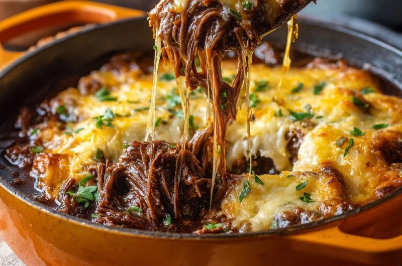 Saftiges Pulled-Rindfleisch-Gratin
