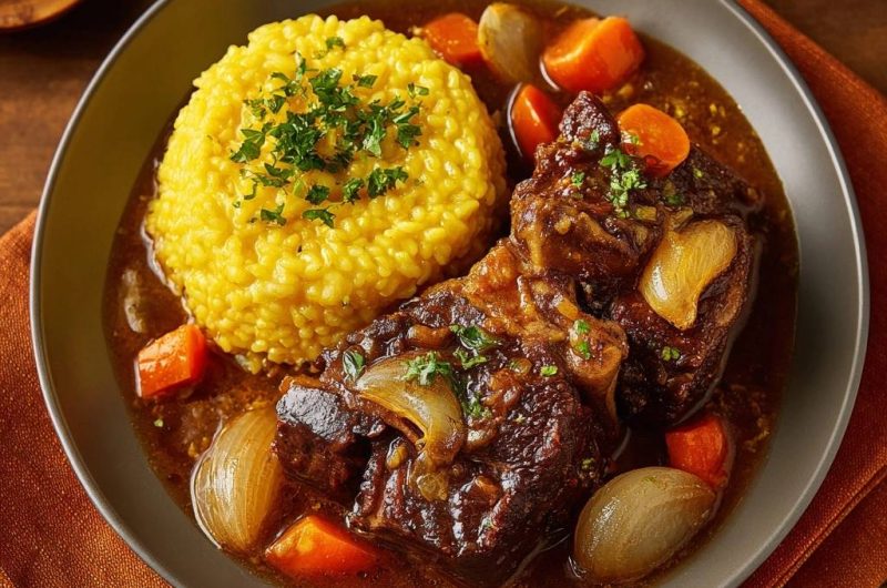 Zart geschmorte Rinderbäckchen mit Safran-Risotto