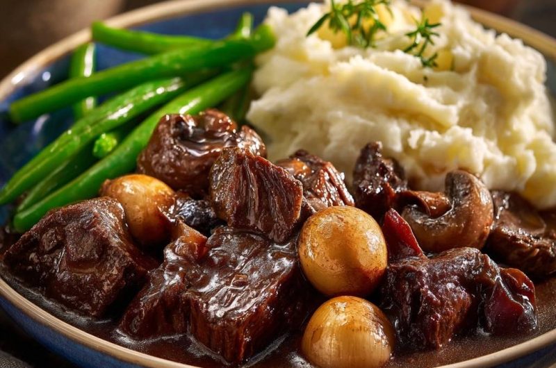 Zartes Rindergulasch mit Perlzwiebeln