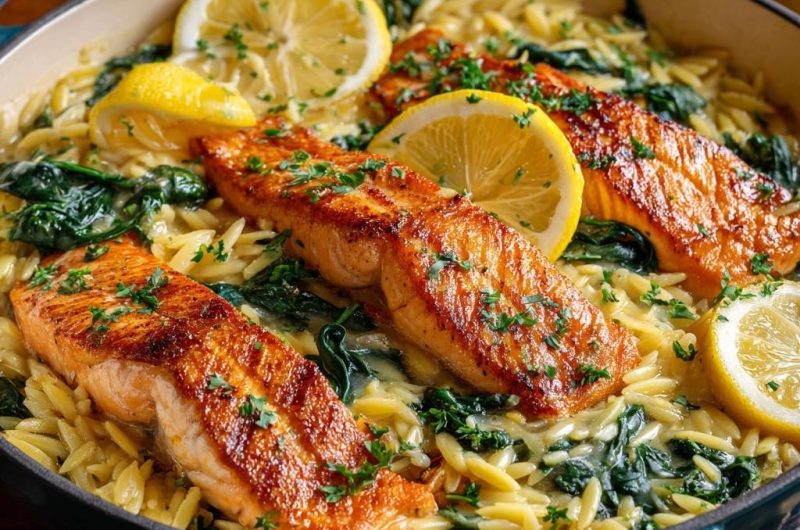 Zitronen-Lachs auf cremiger Orzo-Pasta