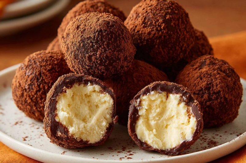 Weiße Ganache-Trüffel in dunkler Schokolade