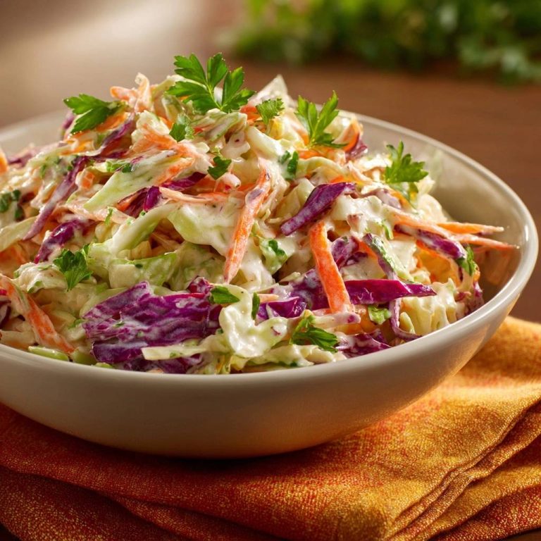 Cremiger Coleslaw, nahaufnahme der frischen Zutaten und Kräuter garniert in einer Schüssel.