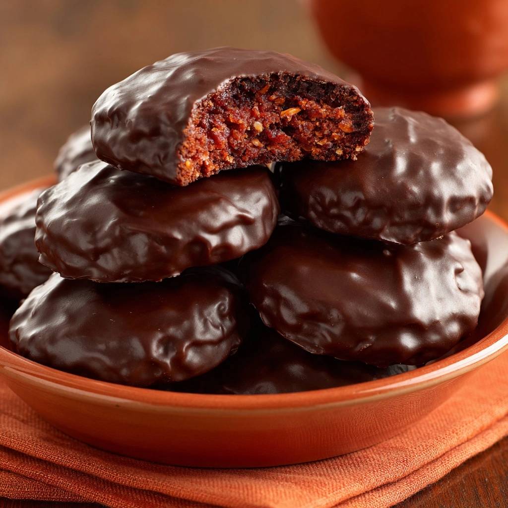 Schoko-Karottenkuchen Bites angeschnitten, die die saftige innere Textur und die Schokoladenglasur zeigen.