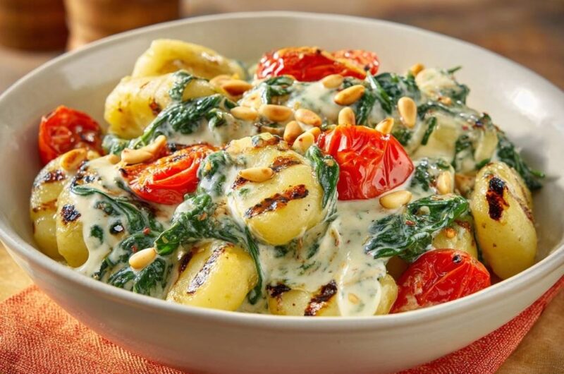 Cremige Grillpfannen-Gnocchi mit Spinat