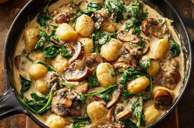 Cremige Pilz-Spinat-Gnocchi