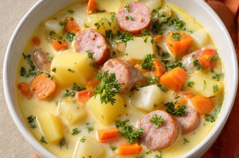 Cremiger Kartoffeleintopf mit Wursteinlage