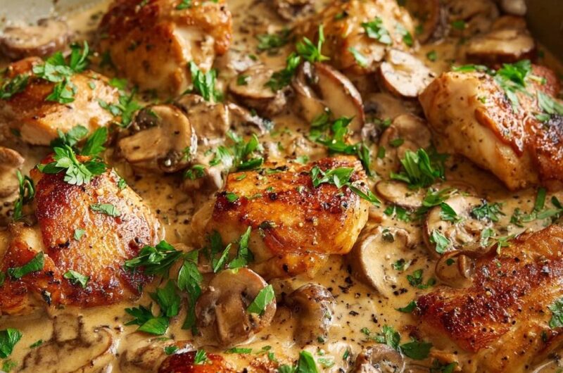 Cremiges Pilz-Hähnchen aus der Pfanne