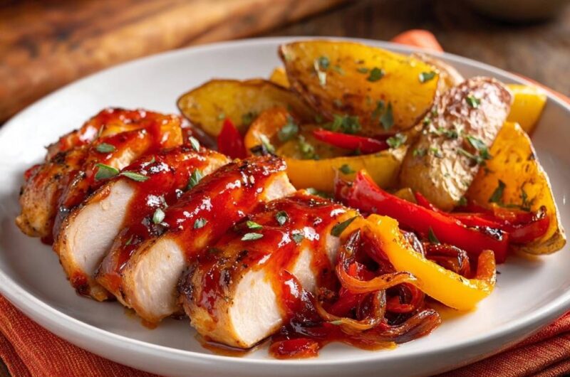 Glasierte Hähnchenbrust mit Ofenkartoffeln