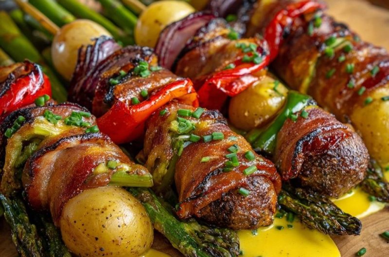 Herzhafte Grillspieße mit Speckmantel