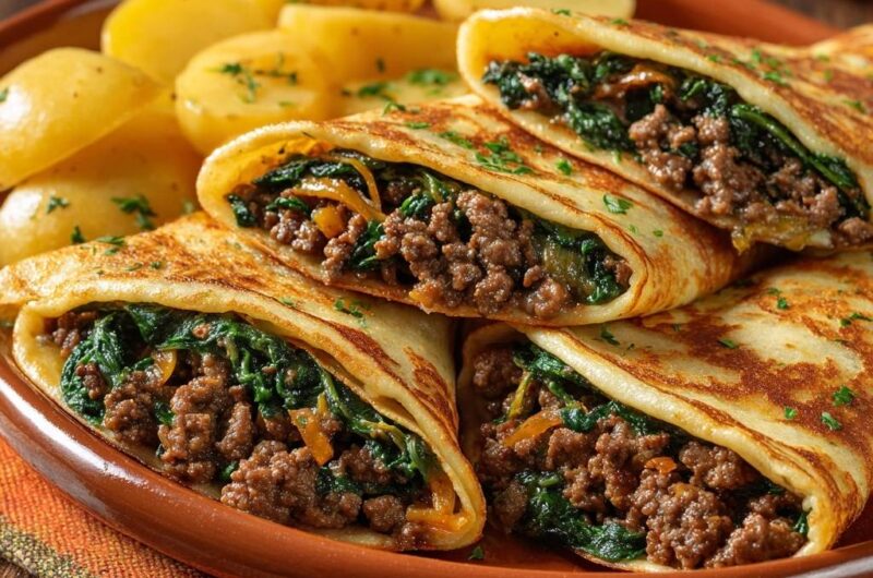 Herzhafte Pfannkuchen mit Hackfleisch und Spinat