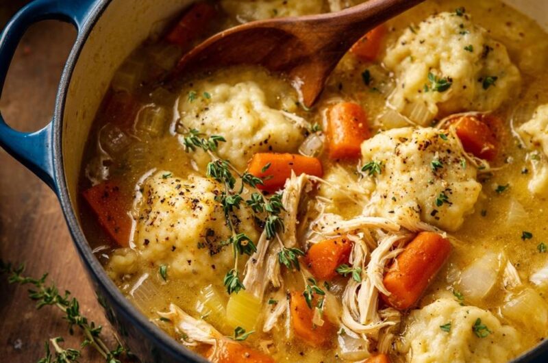Herzhafter Hähncheneintopf mit Knödeln
