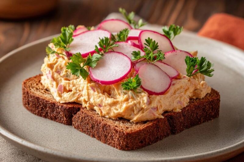 Herzhafter Obazda auf Schwarzbrot