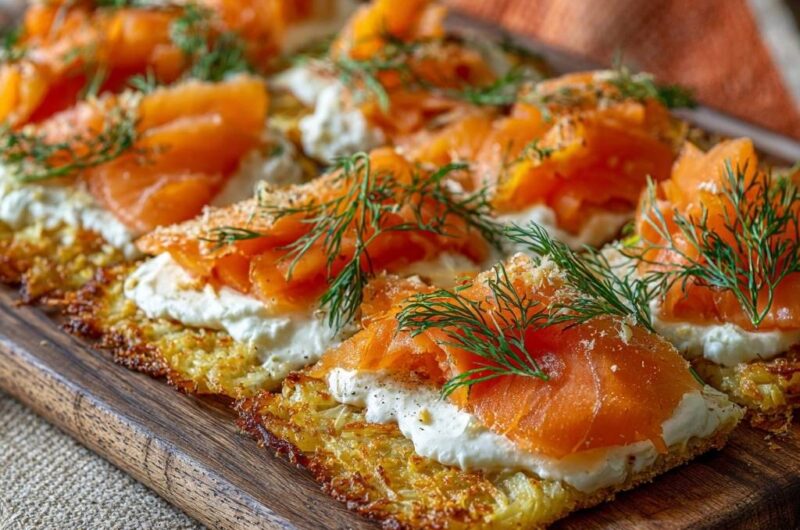 Knusprige Kartoffel-Rösti-Schnitten mit Räucherlachs