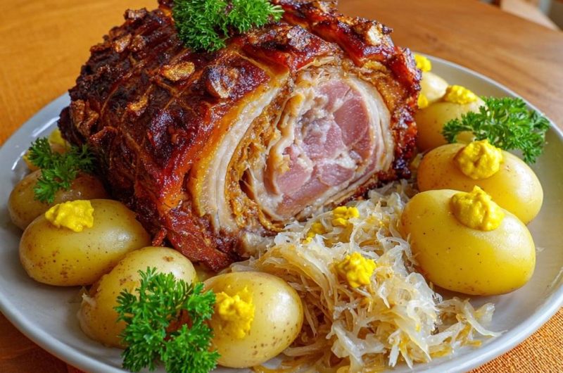 Knuspriger Schweinerollbraten mit Sauerkraut