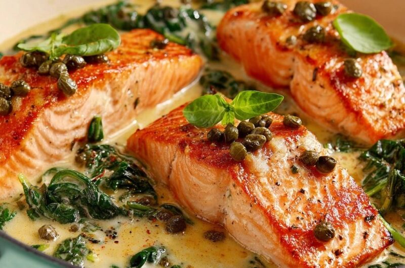 Lachs in cremiger Spinat-Zitronen-Sauce