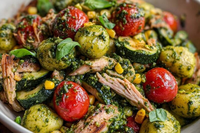 Mediterrane Gnocchi-Pfanne mit Pesto und Hähnchen