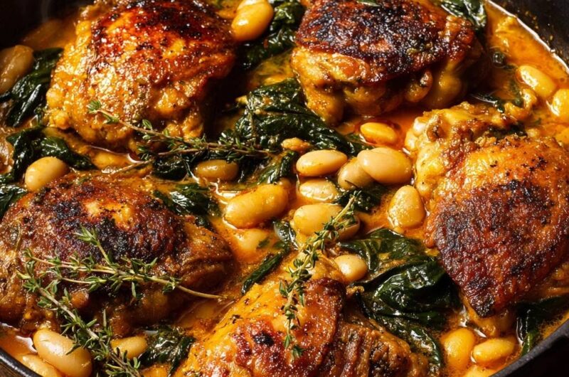 Mediterrane Hähnchenpfanne mit weißen Bohnen