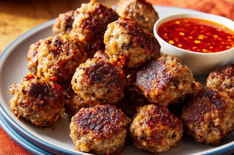 Saftige Rindfleisch-Bällchen mit Chili-Dip