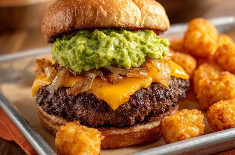 Saftiger Guacamole-Burger mit Karamellzwiebeln