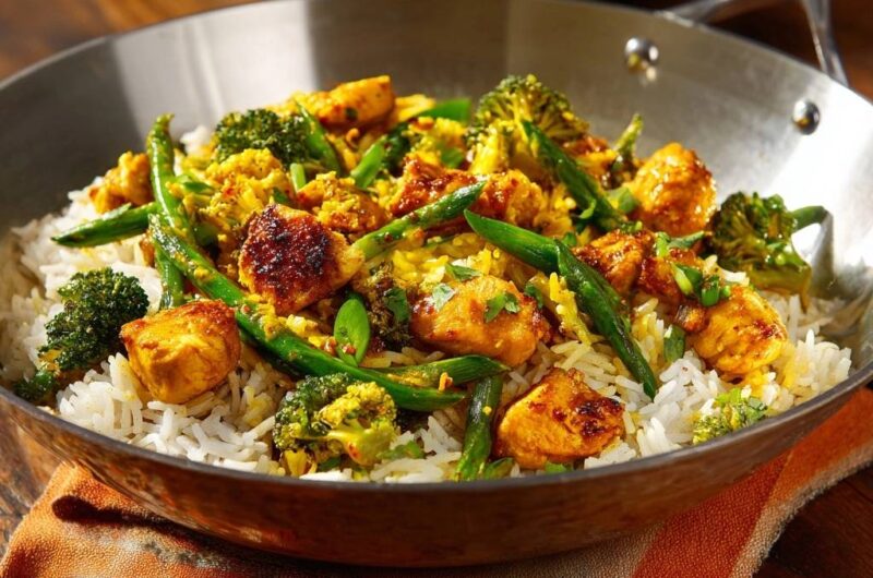 Wok-Hähnchen mit Brokkoli und Reis