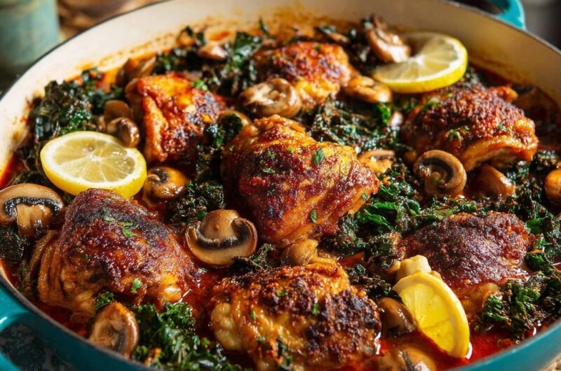 Zitronen-Hähnchen mit Pilzen und Grünkohl