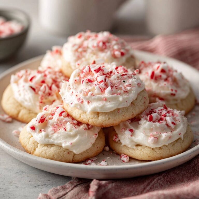 Cremige Zuckerplätzchen mit Pfefferminz-Topping, nahaufnahme der dekorierten Plätzchen mit zerstoßenem Pfefferminz auf weißer Glasur.
