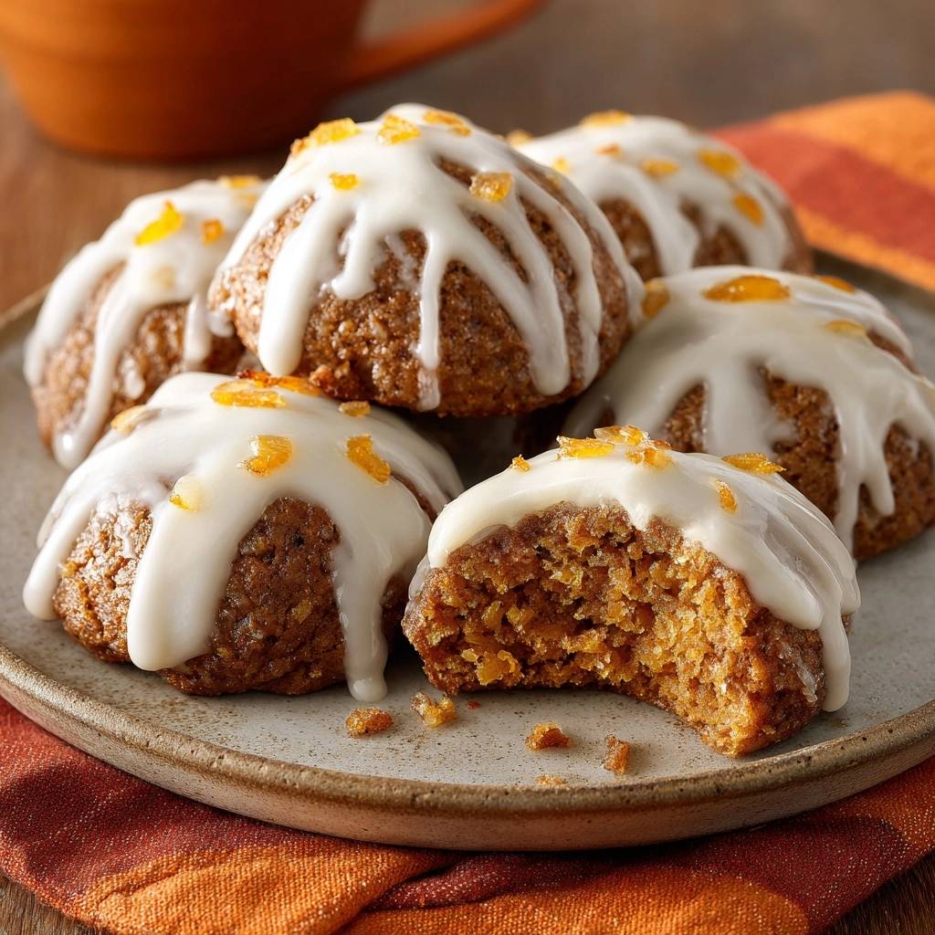 Saftige Orangen-Karotten-Bällchen angeschnitten, um die feuchte Innentextur und den orangenfarbenen Teig zu zeigen.