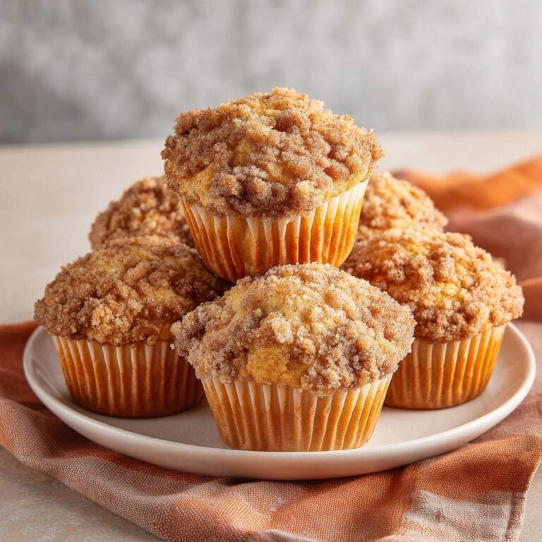 Saftige Zimt-Streusel-Muffins gestapelt auf einem Teller, mit knuspriger Streusel-Decke und im Hintergrund weitere Muffins.