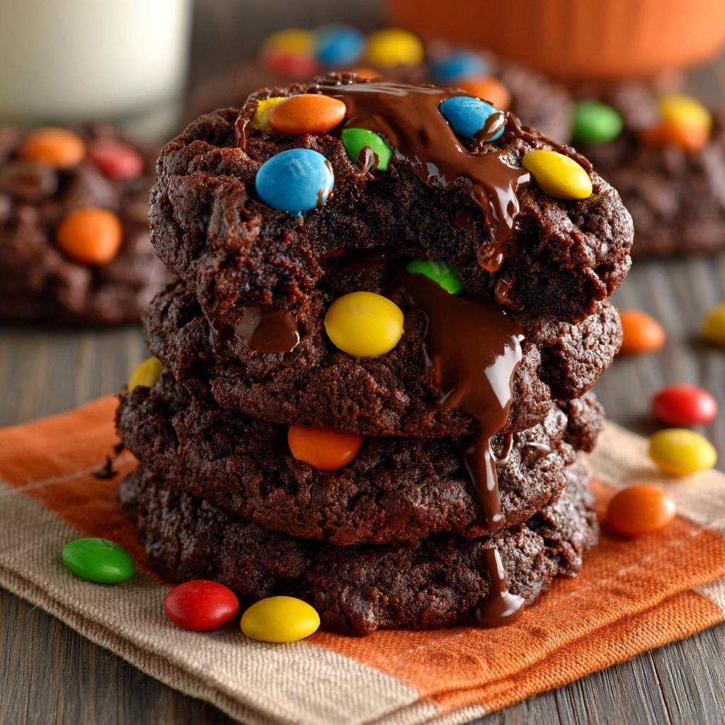 Ultimative Schoko-Linsen-Cookies, angebrochen und mit flüssiger Schokolade übergossen, zeigen die weiche Innenseite.