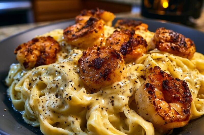 Cremige Knoblauch-Garnelen-Pasta
