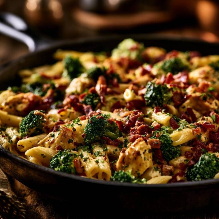 Cremige Penne mit Brokkoli, Hähnchen und Speck