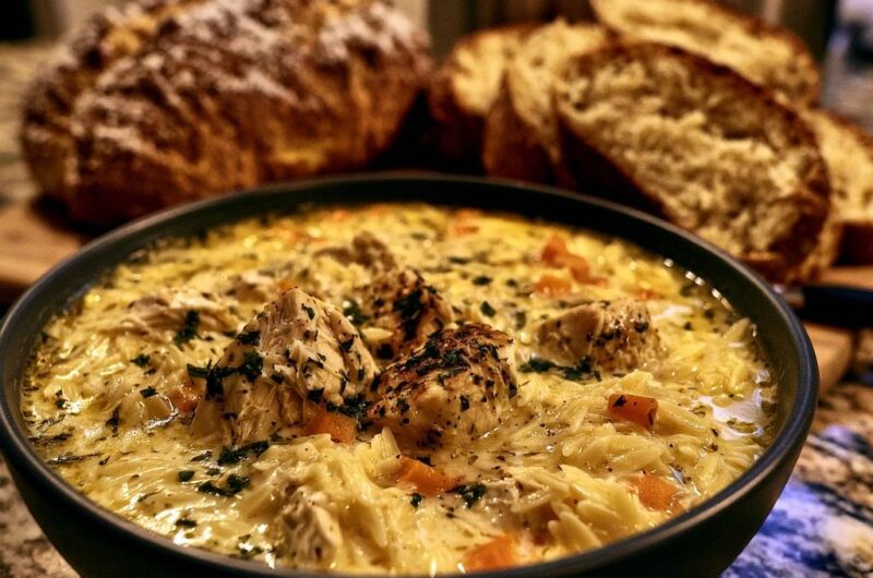 Cremiger Zitronen-Hähnchen-Eintopf mit Orzo