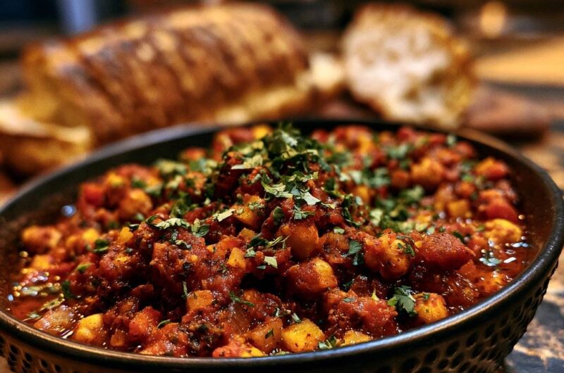 Herzhaftes Kichererbsen-Curry mit Röstkartoffeln