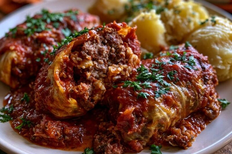 Klassische Kohlrouladen in Tomatensoße