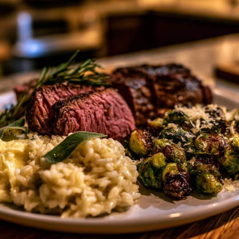 Rinderfilet mit Parmesan-Rosenkohl und Salbei-Risotto