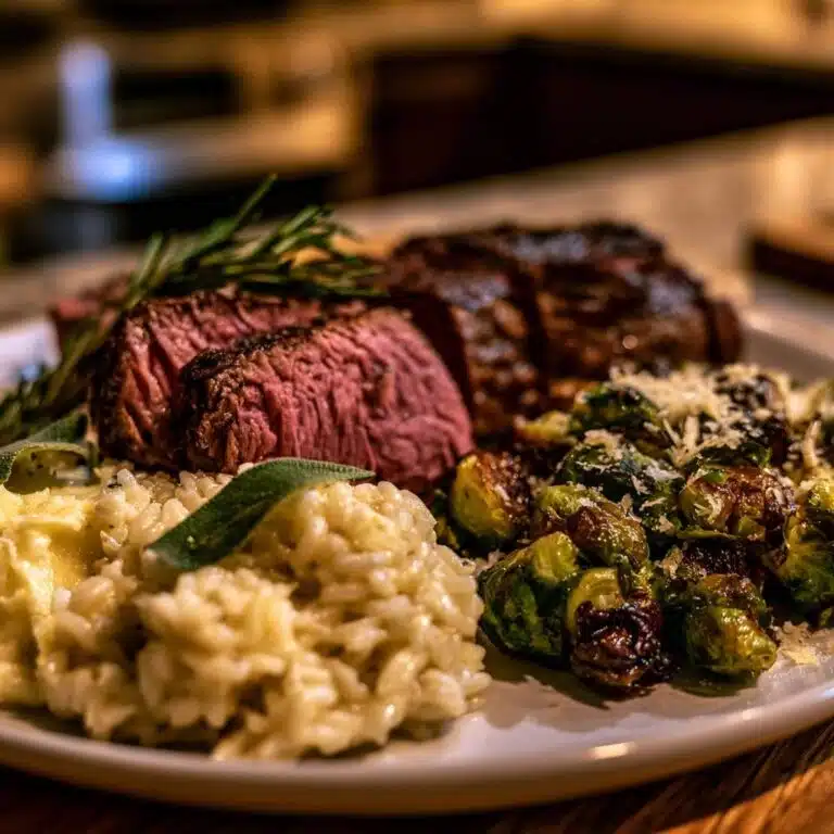 Rinderfilet mit Parmesan-Rosenkohl und Salbei-Risotto