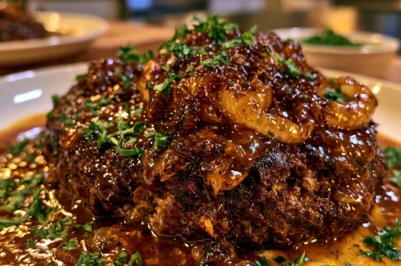 Saftige Rindersteaks mit Schmorzwiebeln