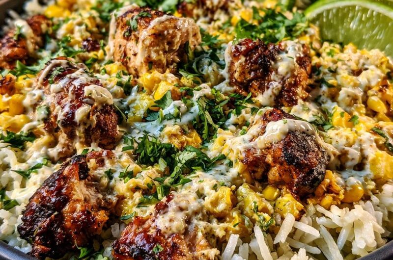 Würzige Hähnchen-Reis-Bowl mit Mais