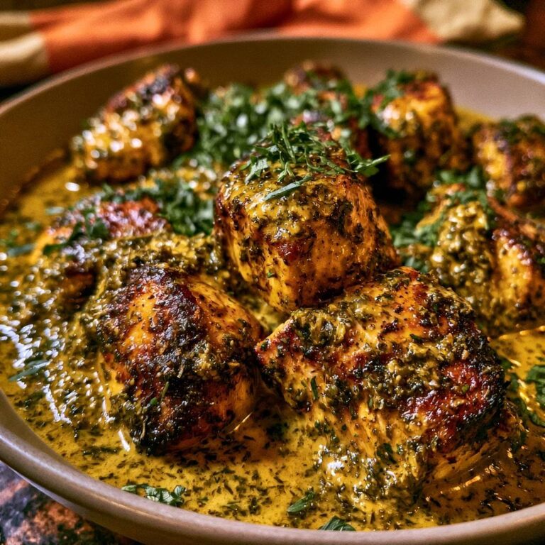 Würzige Hähnchenbissen in cremiger Kräuter-Kurkuma-Sauce