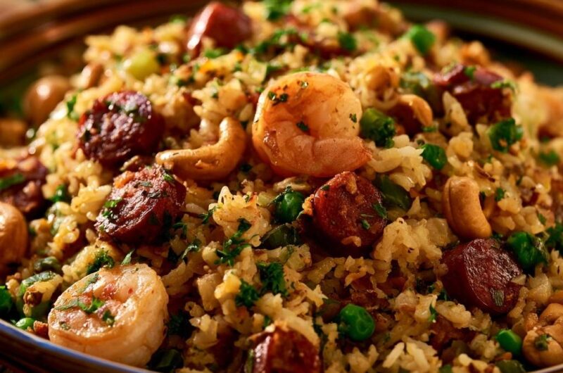 Wok-Reispfanne mit Garnelen und Chorizo