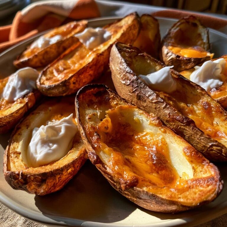 Kartoffelschalen mit Cheddar, Schmand und Röstzwiebeln aus der Heißluftfritteuse