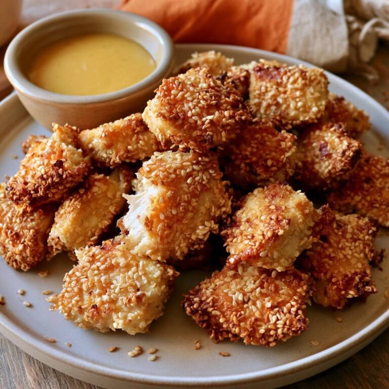 Sesam-Hähnchen-Bites mit Honig-Senf-Dip aus der Heißluftfritteuse