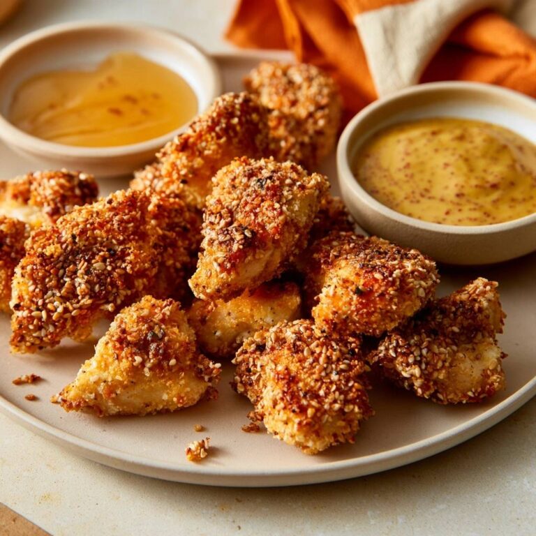 Sesam-Hähnchen-Bites mit Honig-Senf-Dip aus der Heißluftfritteuse