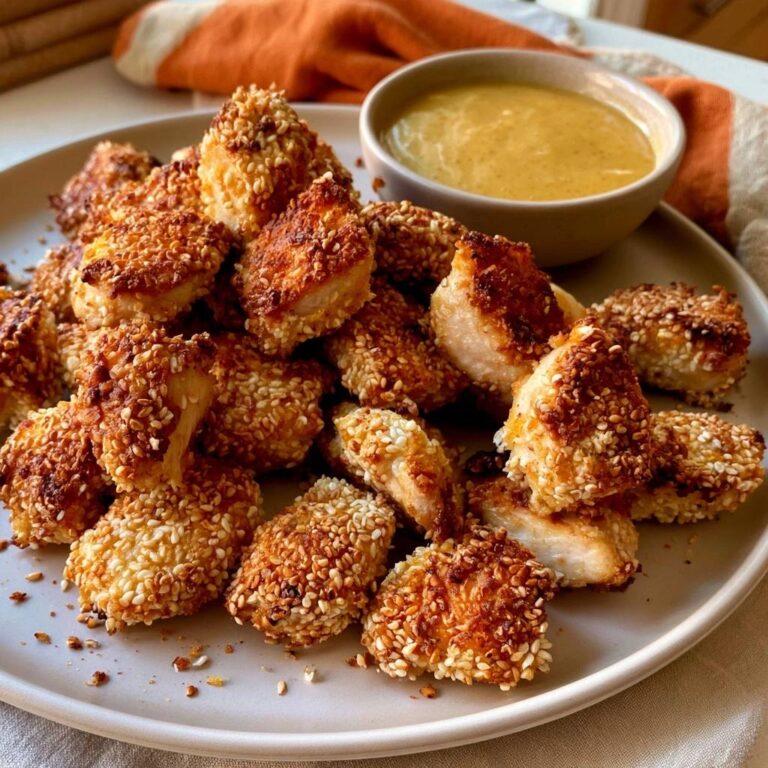 Sesam-Hähnchen-Bites mit Honig-Senf-Dip aus der Heißluftfritteuse
